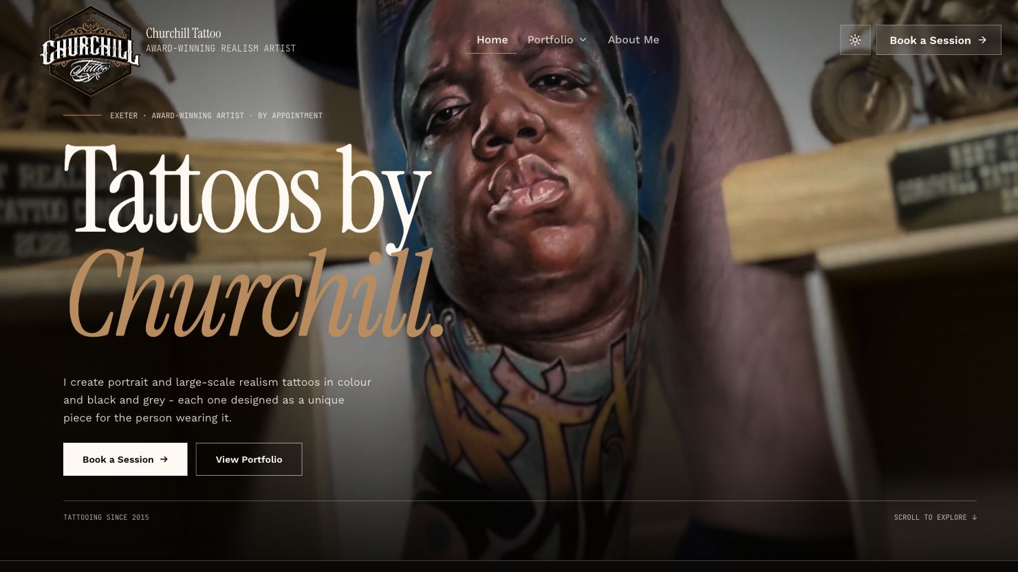 Churchill Tattoos homepage hero section